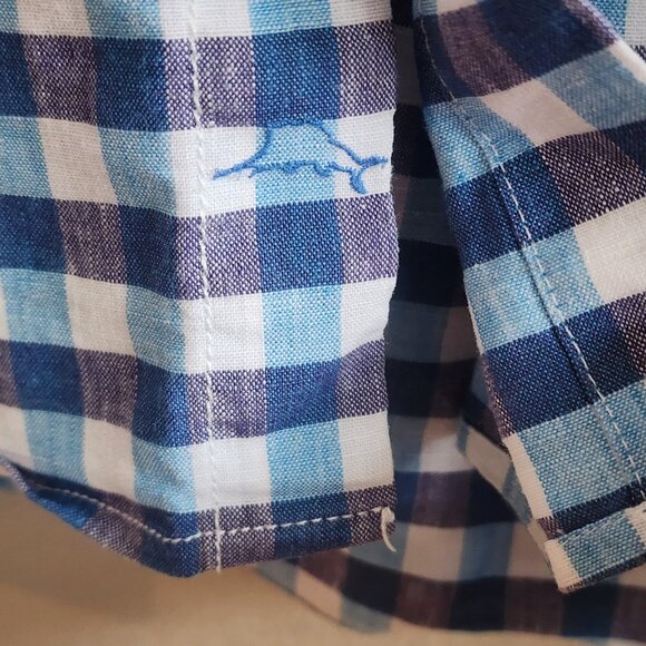 Tommy Bahama Mens Checked Button Up Shirt Short Sleeve Linen Blend Blue Size XXL - Picture 5 of 10